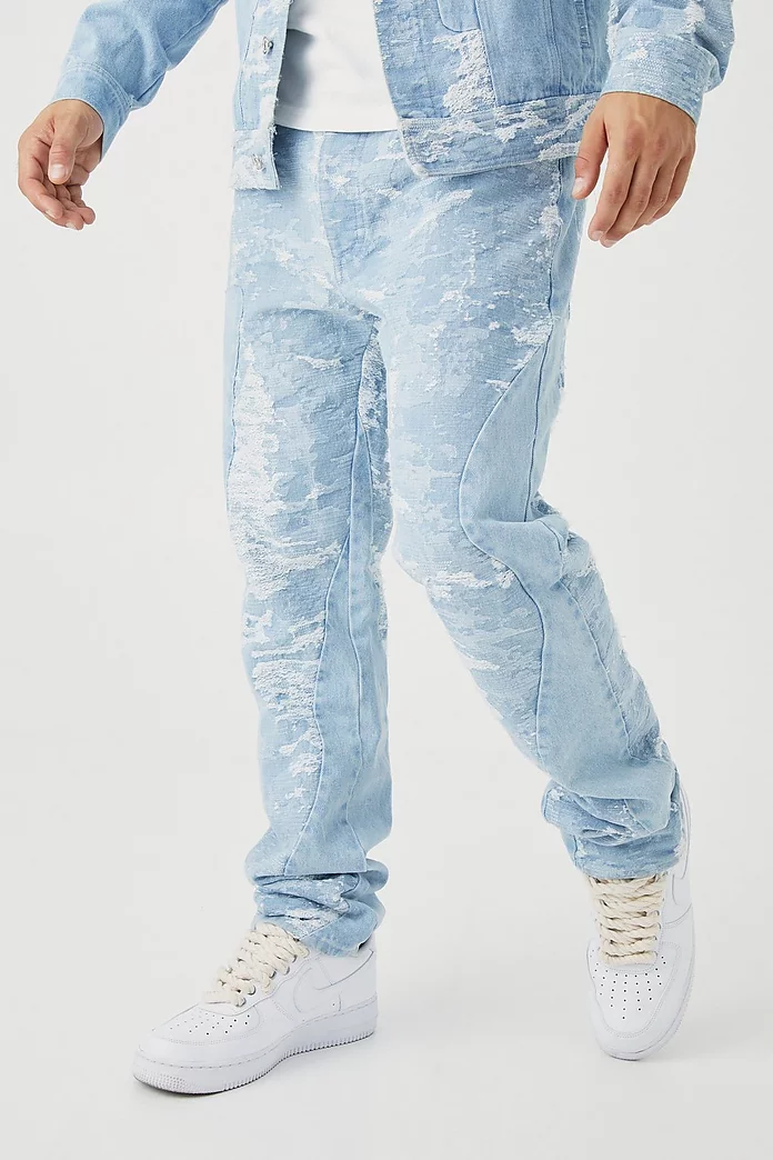 Spliced Jacquard Jacket and Jeans Set | boohooMAN USA Spliced Jacquard Jacket and Jeans Set | boohooMAN USA